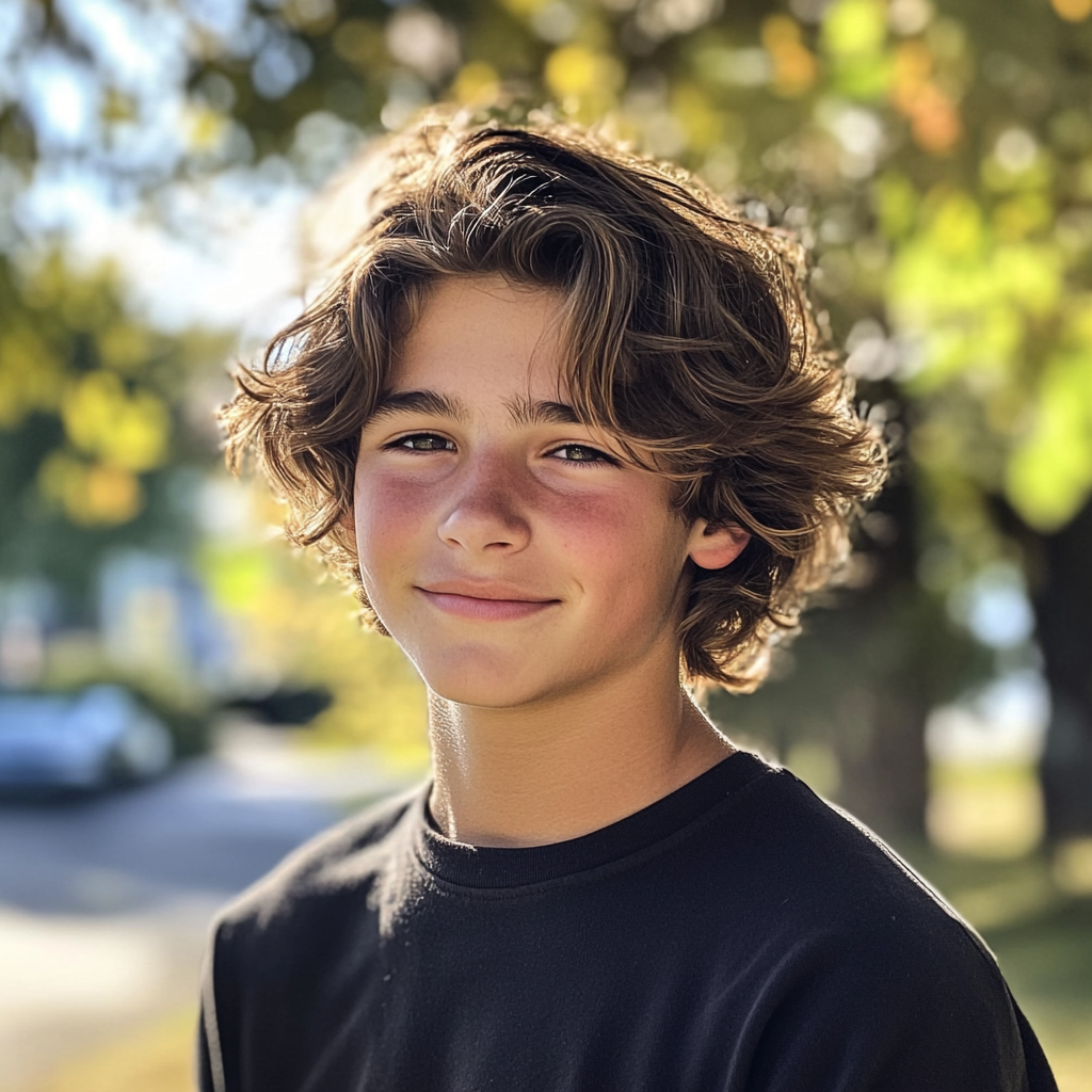 Un joven sonriente sentado fuera | Fuente: Midjourney