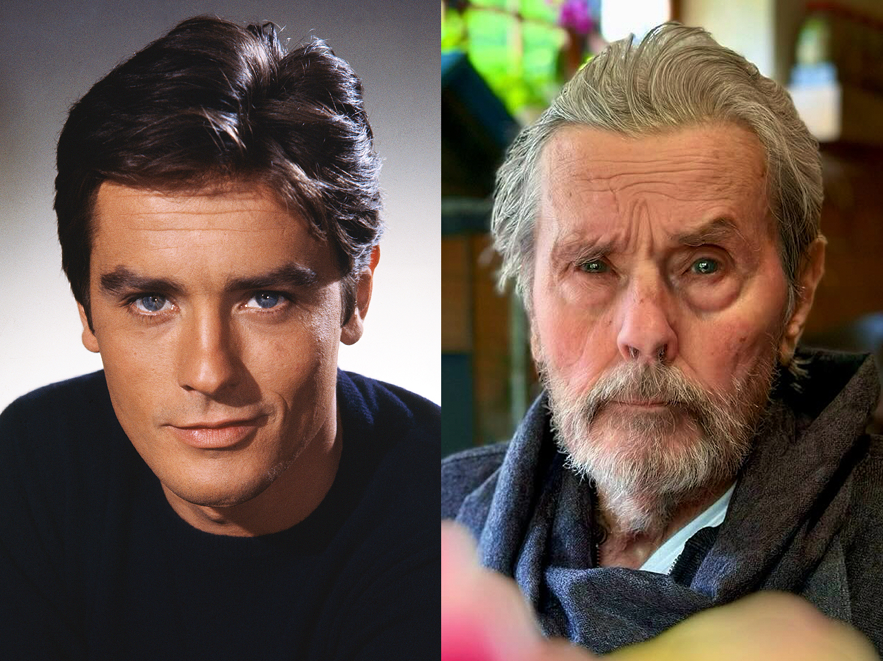 Alain Delon en sus años mozos y él ahora. | Fuente: Getty Images / Instagram