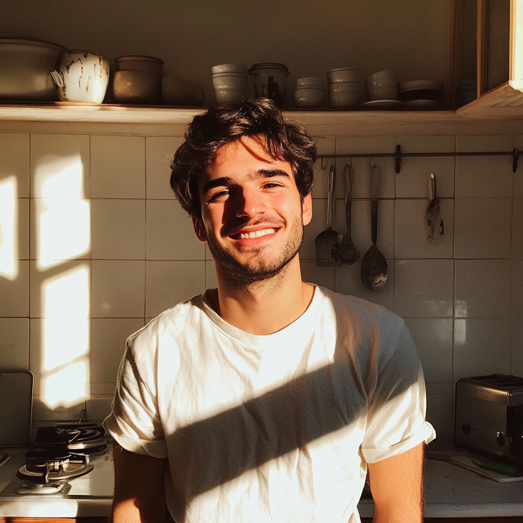 Un hombre sonriente en una cocina | Fuente: Midjourney