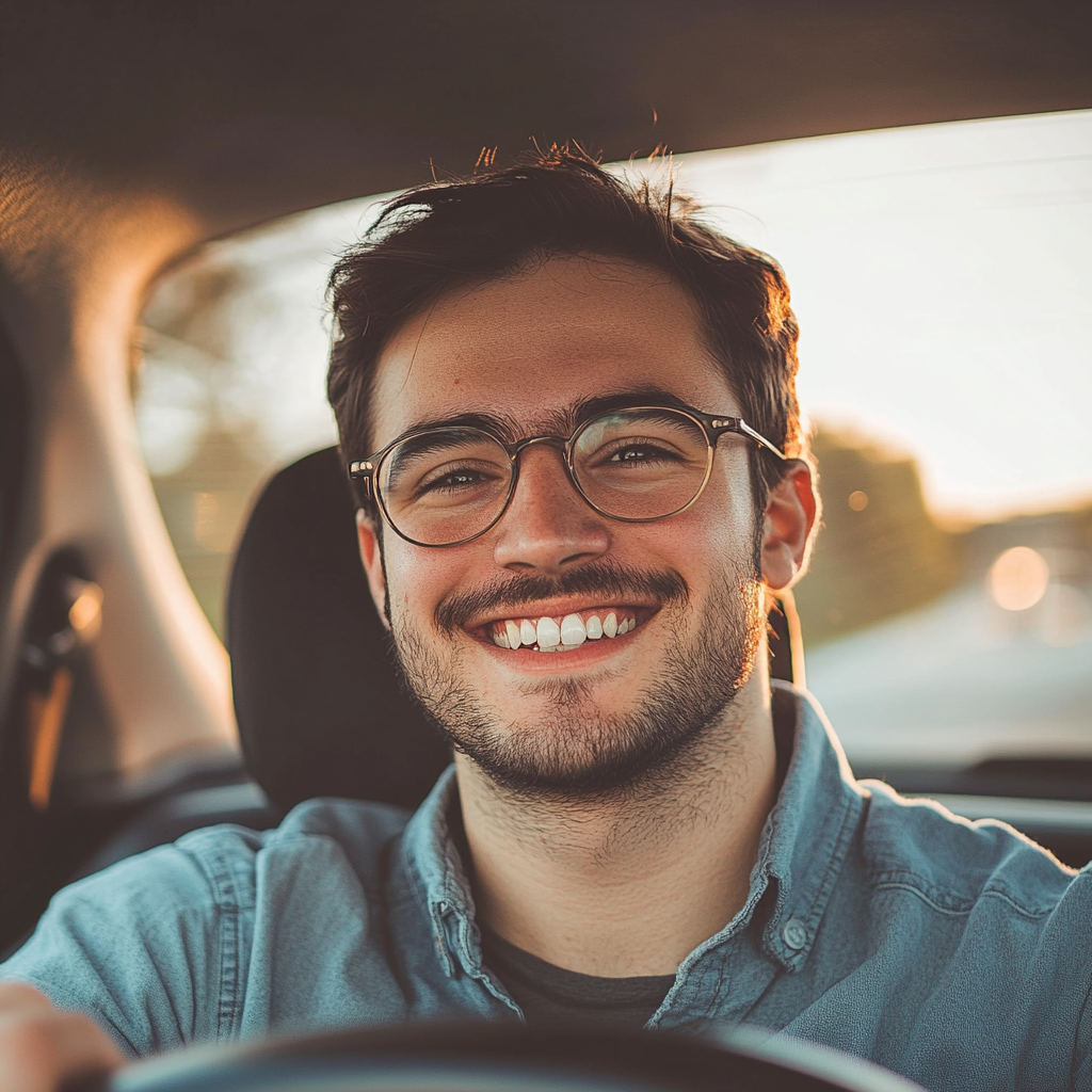 Un hombre sonriente conduciendo | Fuente: Midjourney