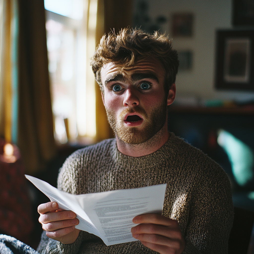 Un hombre sorprendido mirando un documento | Fuente: Midjourney