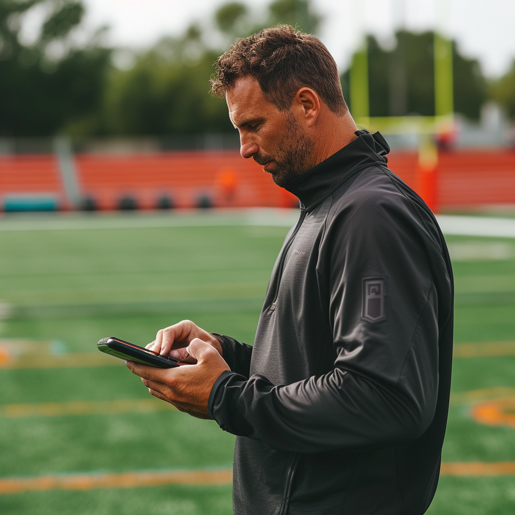 Un entrenador de fútbol con una tableta en la mano | Fuente: Midjourney