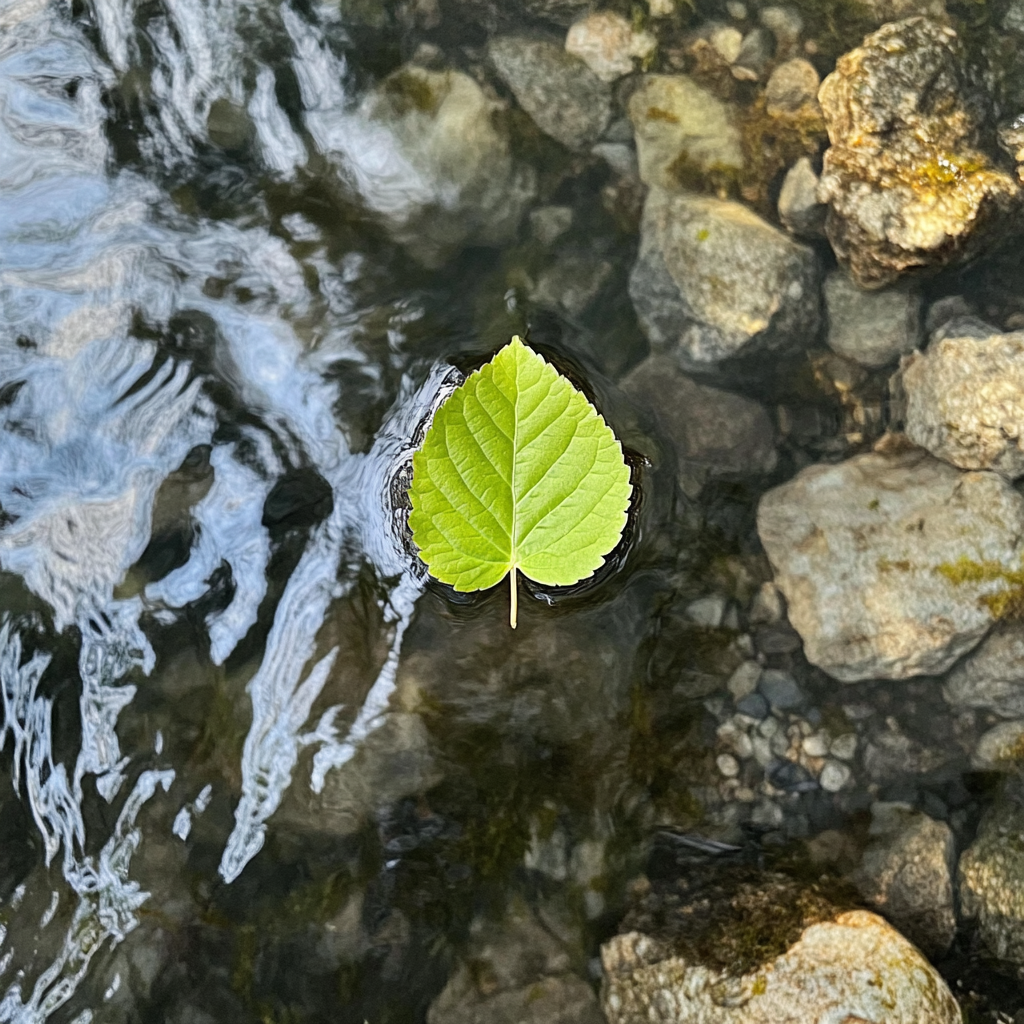 Una hoja en un arroyo | Fuente: Midjourney