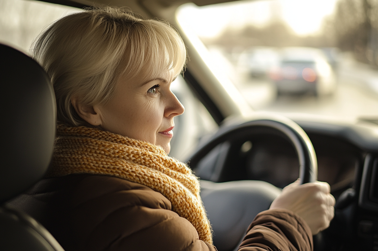 Una mujer conduciendo un Automóvil mirando a un lado | Fuente: Midjourney