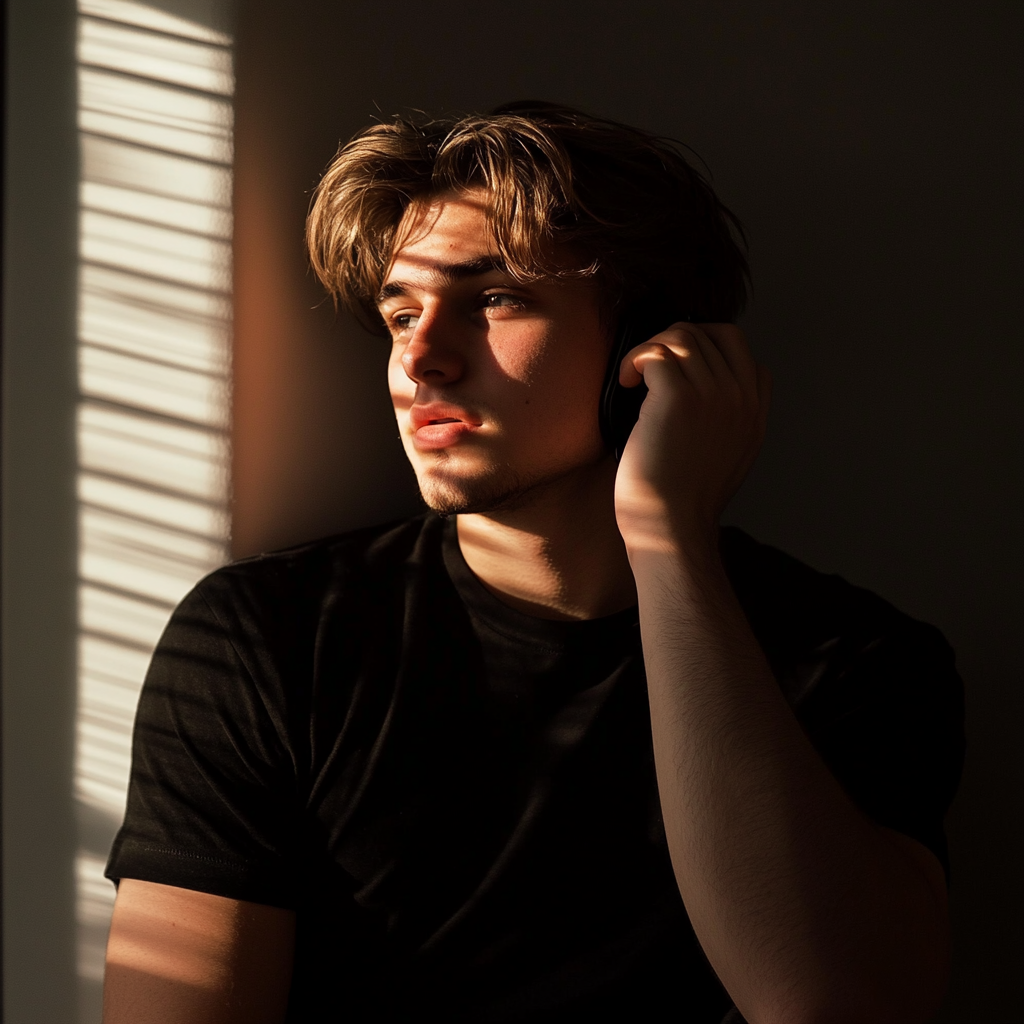 Un joven pensativo hablando por teléfono | Fuente: Midjourney