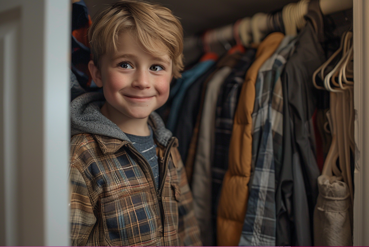 Un niño en el armario de un pasillo | Fuente: Midjourney