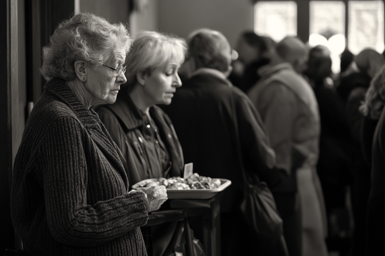 Gente en una comida de la iglesia | Fuente: Midjourney