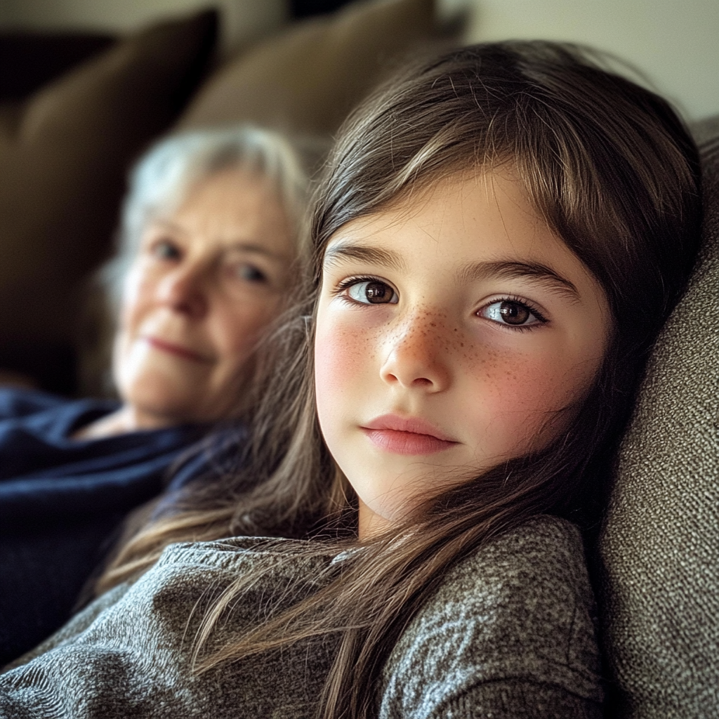 Una niña sentada con su abuela | Fuente: Midjourney