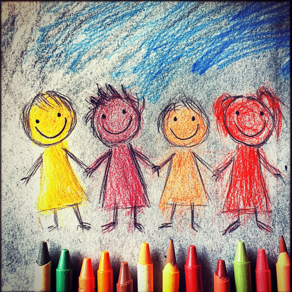 El dibujo de un niño con ceras de colores | Fuente: Midjourney