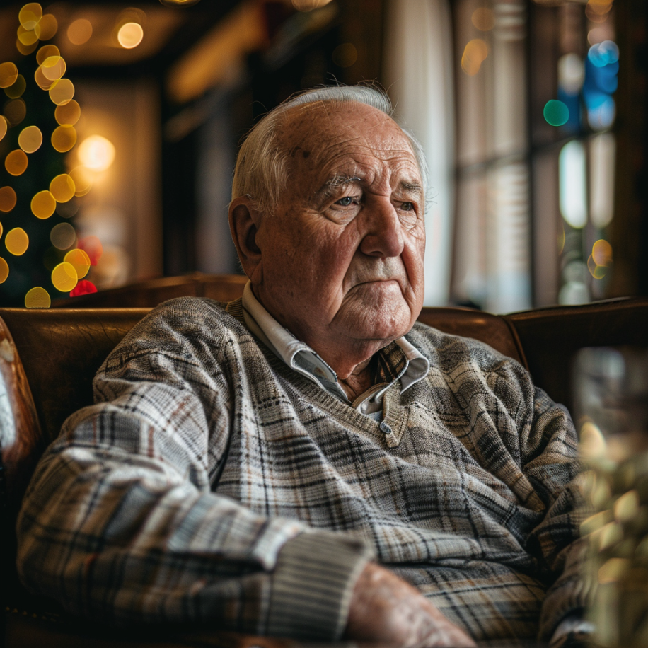 Un abuelo triste sentado solo en un restaurante | Fuente: Midjourney