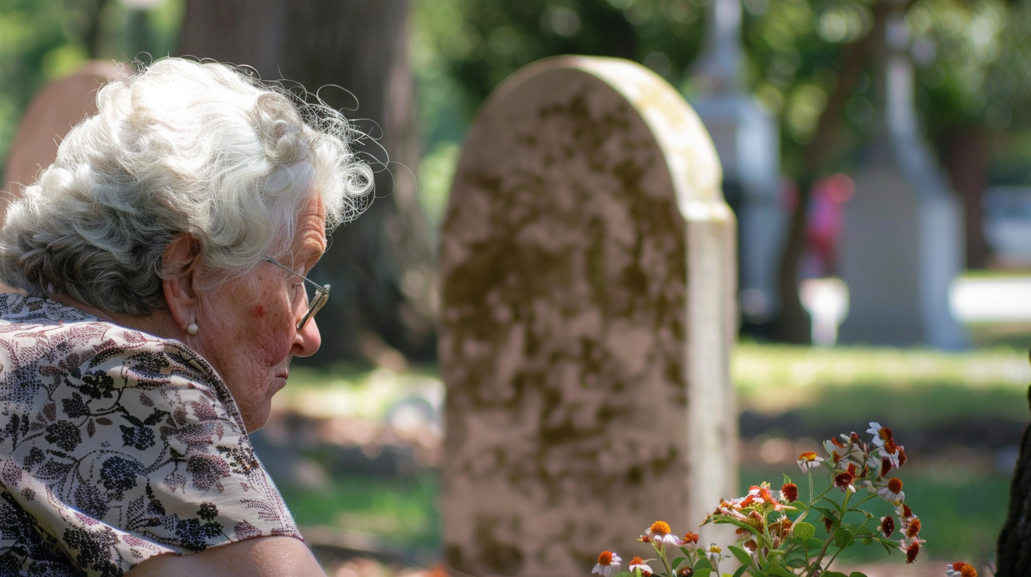 Una anciana en el cementerio | Fuente: Midjourney