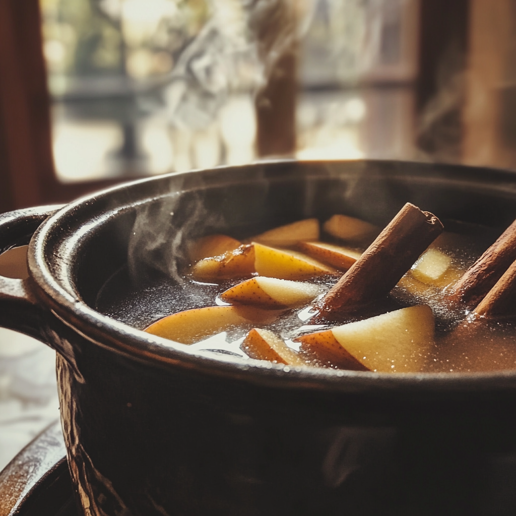 Una olla de sidra de manzana | Fuente: Midjourney