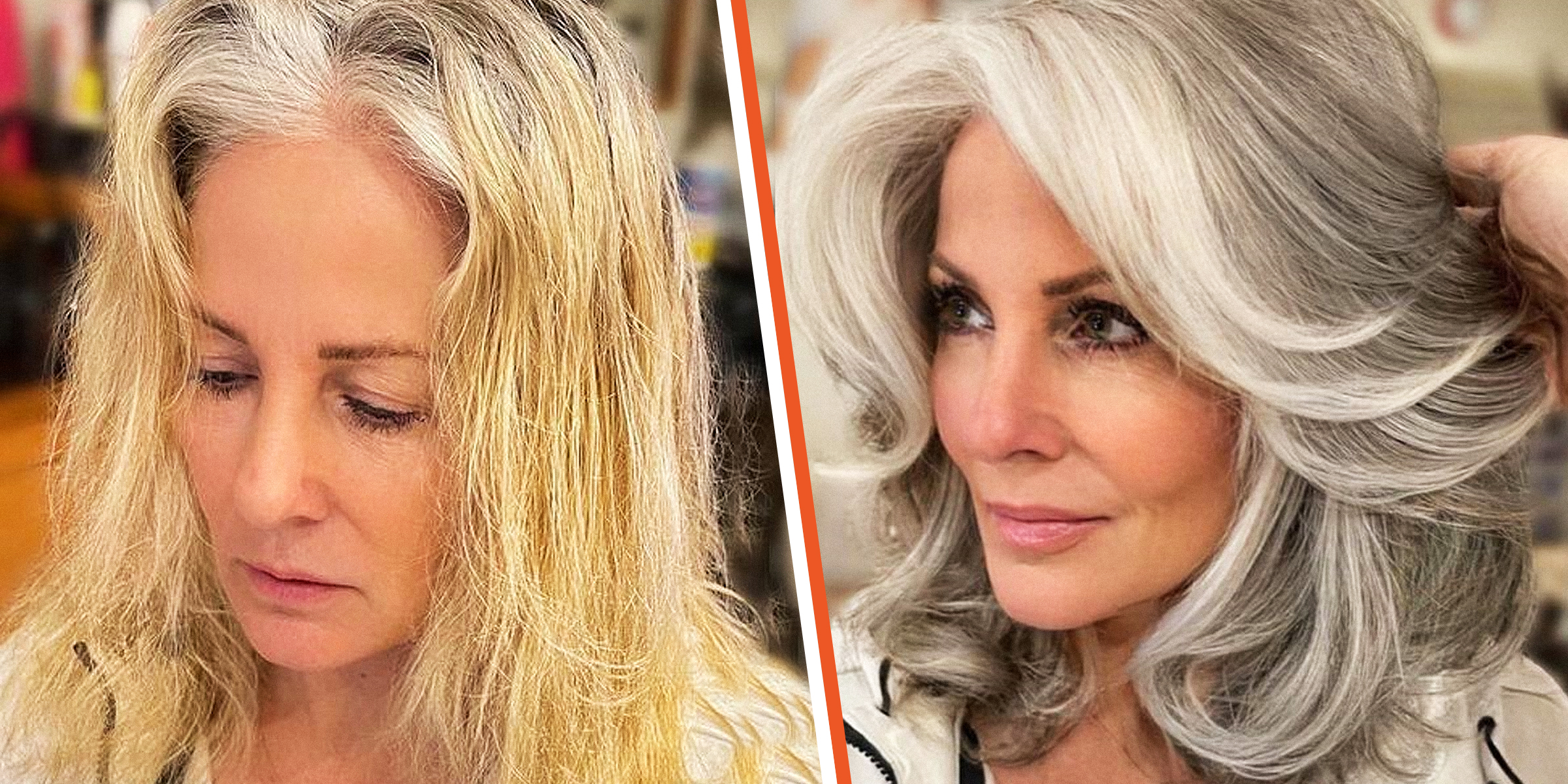 Una mujer madura antes y después de una transformación capilar. | Foto: Instagram.com/jackmartincolorist