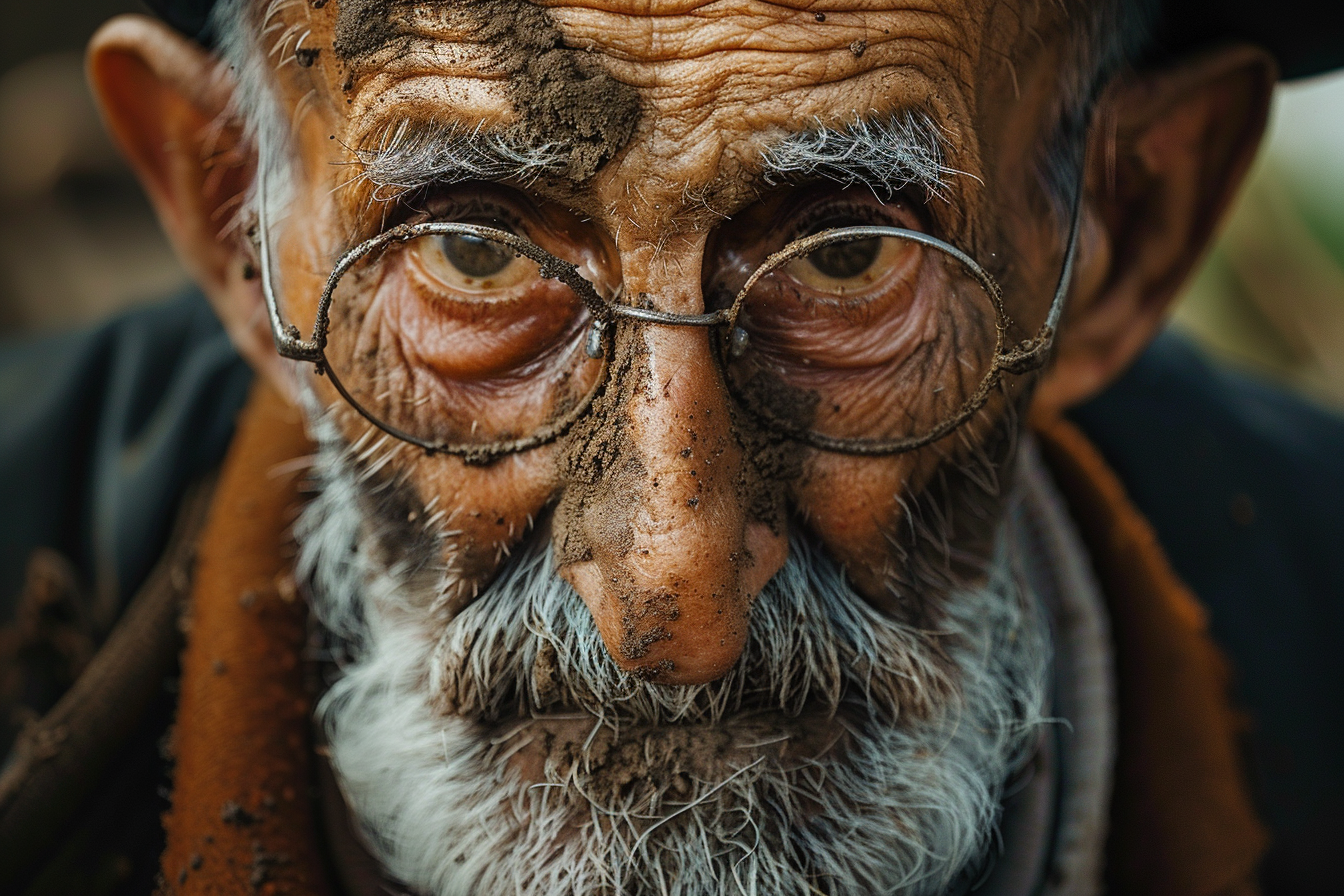 Un hombre mayor cubierto de barro | Fuente: Midjourney