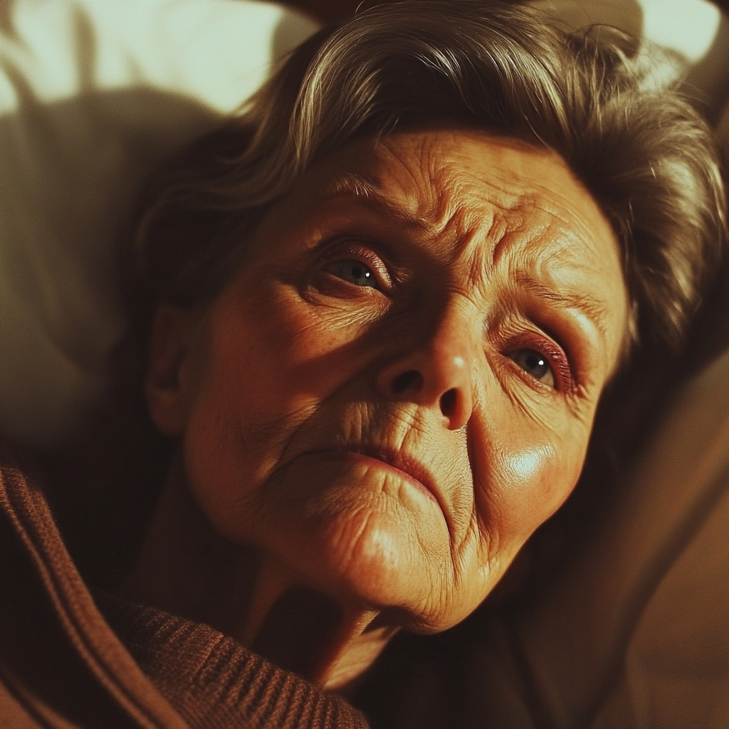 Una mujer mayor con los ojos llenos de lágrimas | Fuente: Midjourney