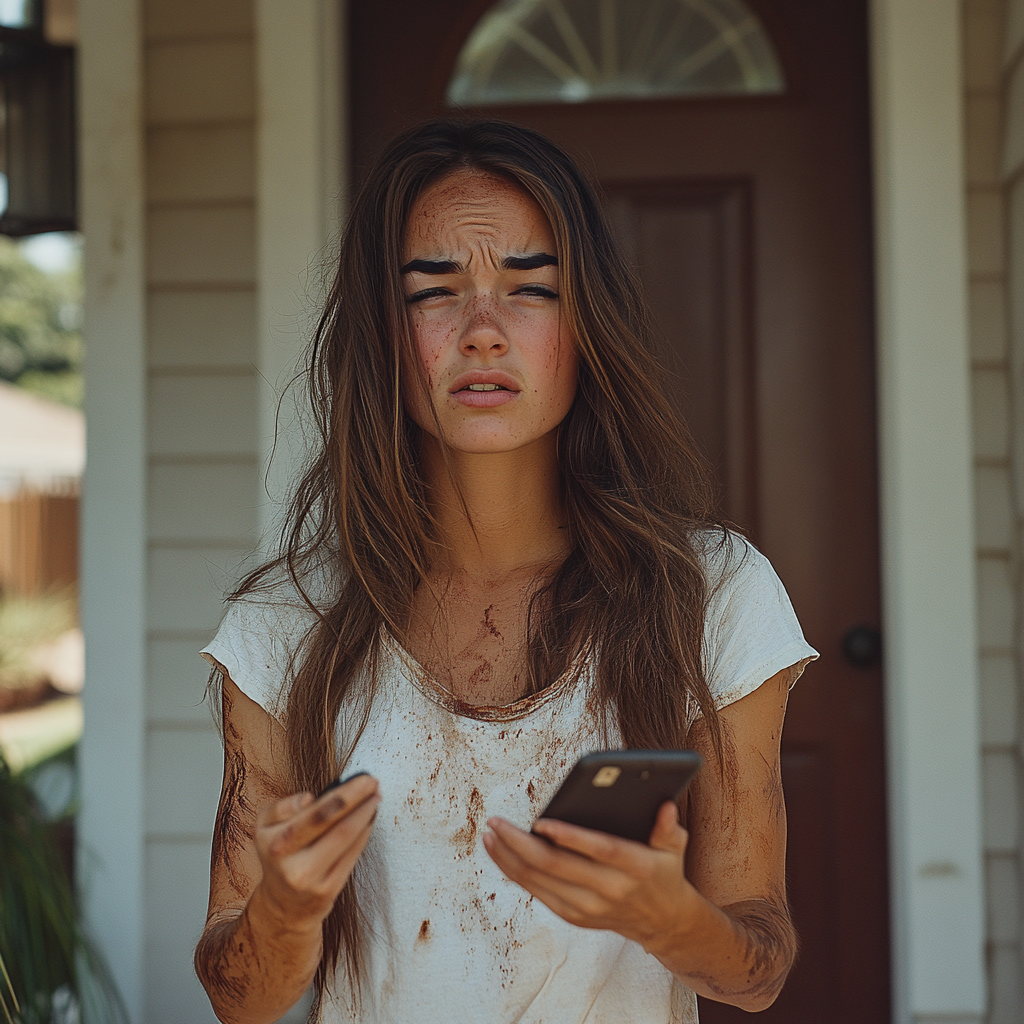 Una mujer sostiene su teléfono | Fuente: Midjourney