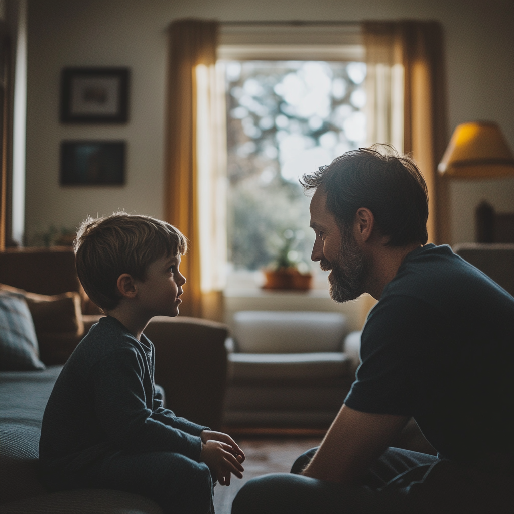 Un niño hablando con su padre | Fuente: Midjourney