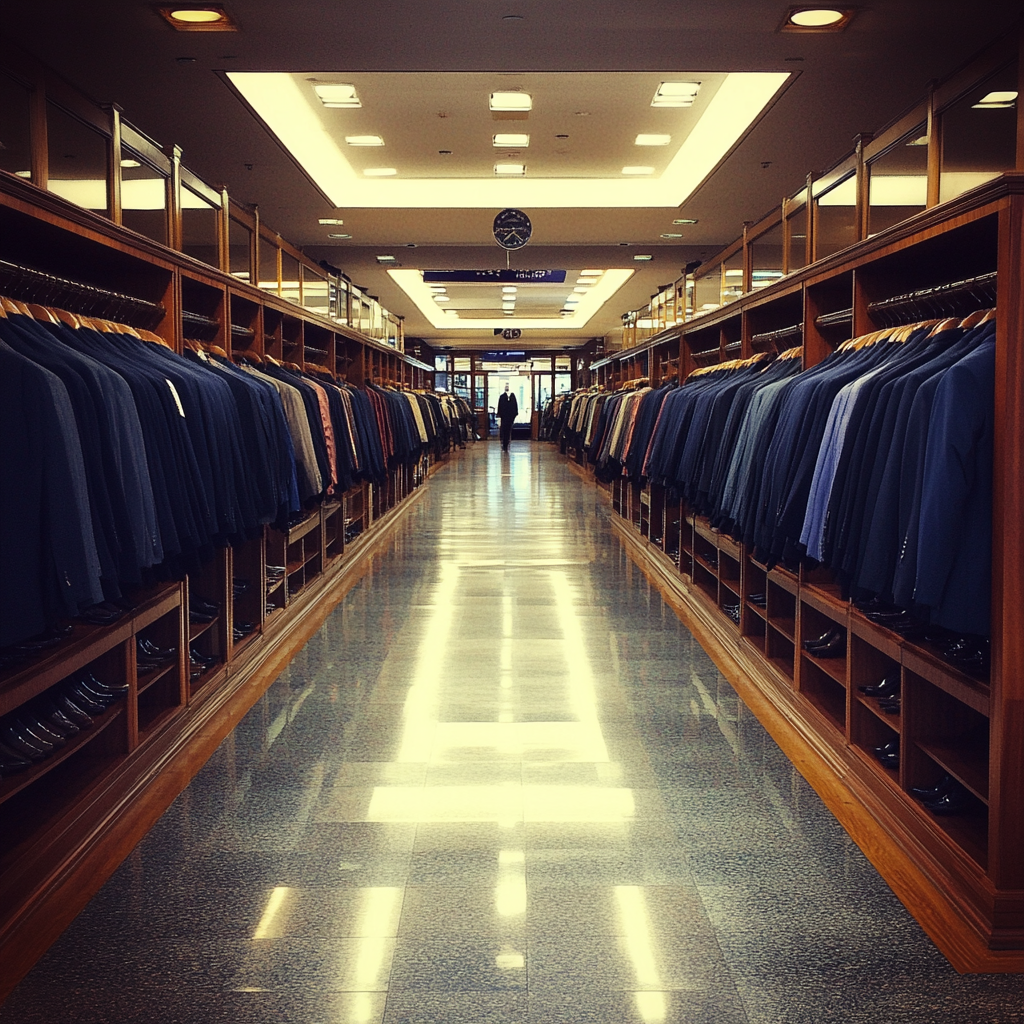 Una fila de trajes en una tienda | Fuente: Midjourney
