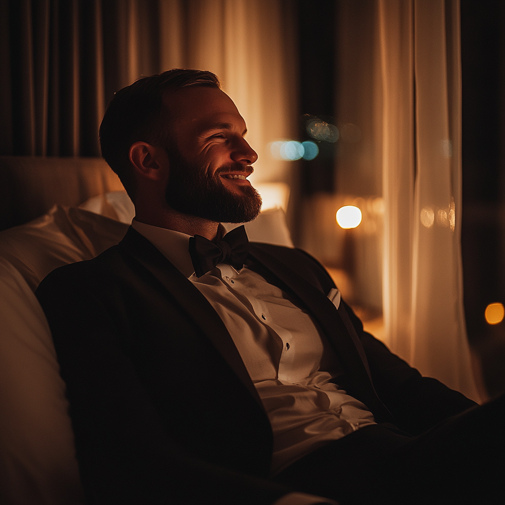 Un novio sonriente en un hotel | Fuente: Midjourney