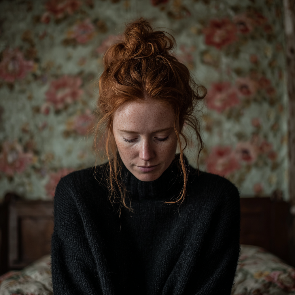 Una mujer emocionada sentada en una cama | Fuente: Midjourney