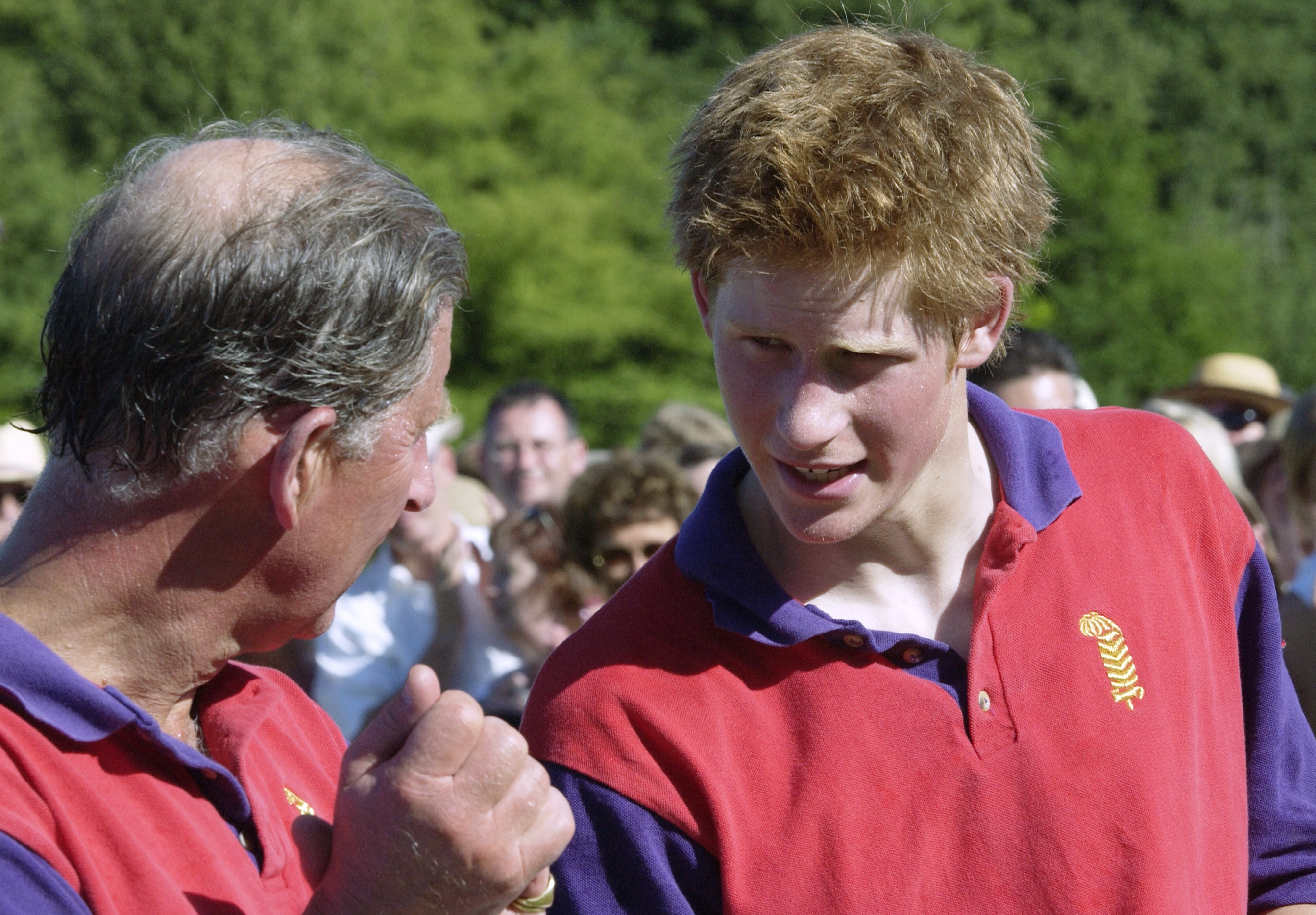 El príncipe Charles y el príncipe Harry durante un partido de polo el 12 de julio de 2003 en Tidworth, Inglaterra | Fuente: Getty Images