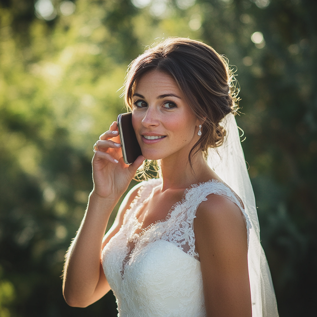 Una novia hablando por teléfono | Fuente: Midjourney