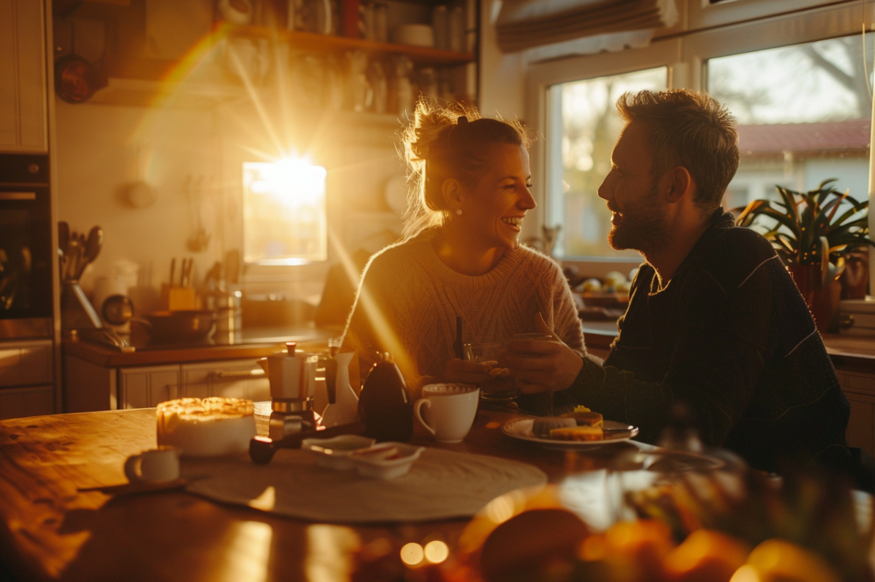 Una pareja desayunando | Fuente: Midjourney