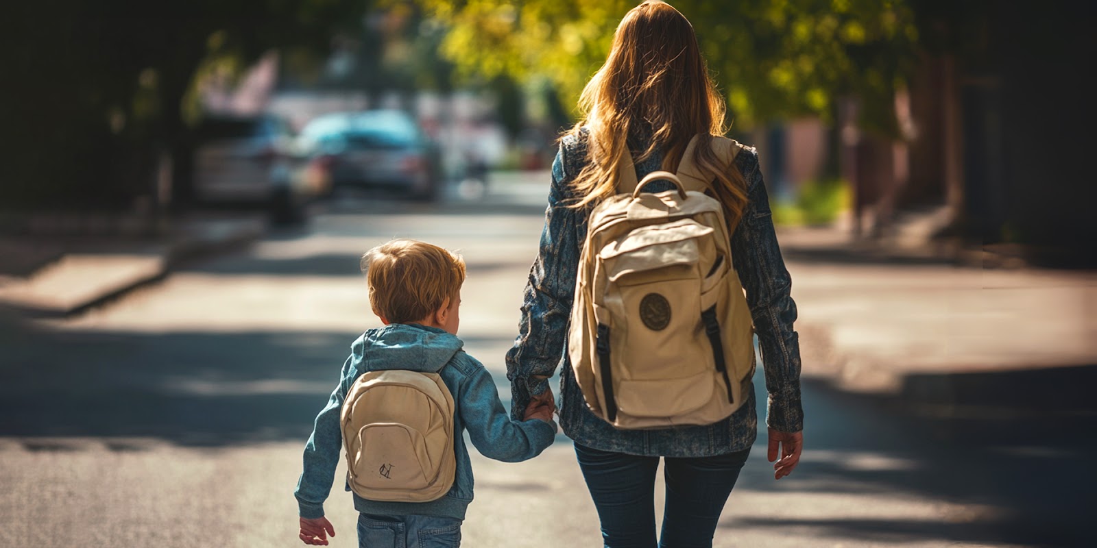 Madre llevando a su hijo al colegio | Fuente: Midjourney