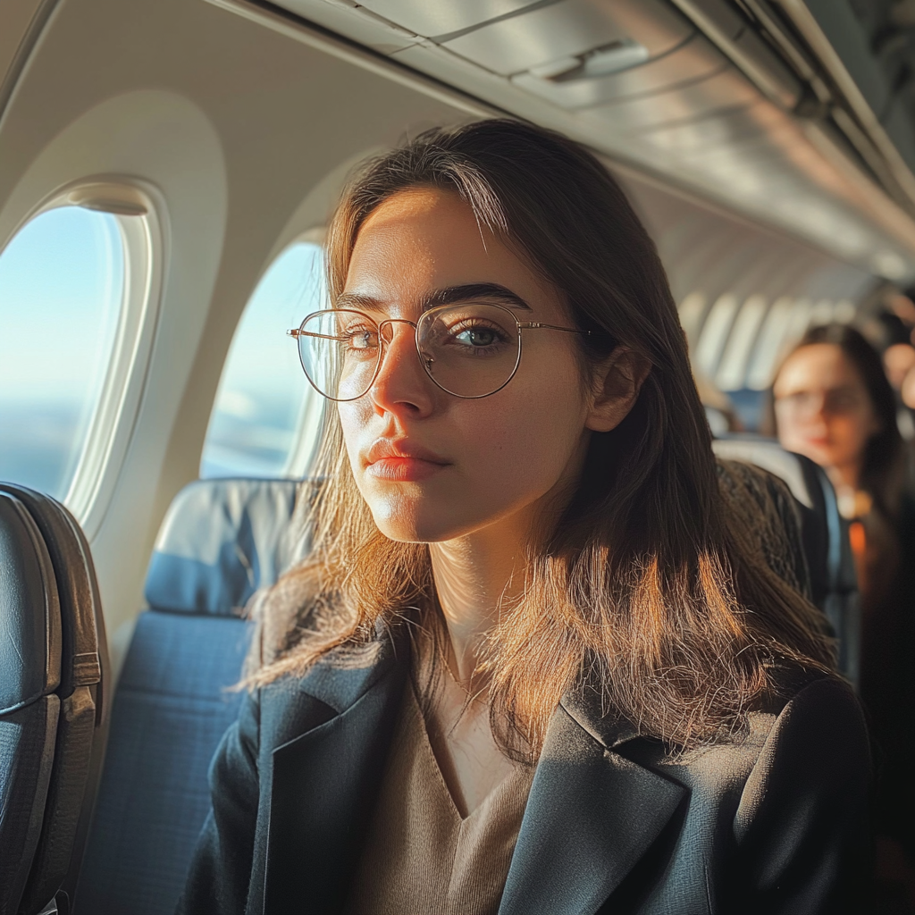 Mujer en un avión | Fuente: Midjourney