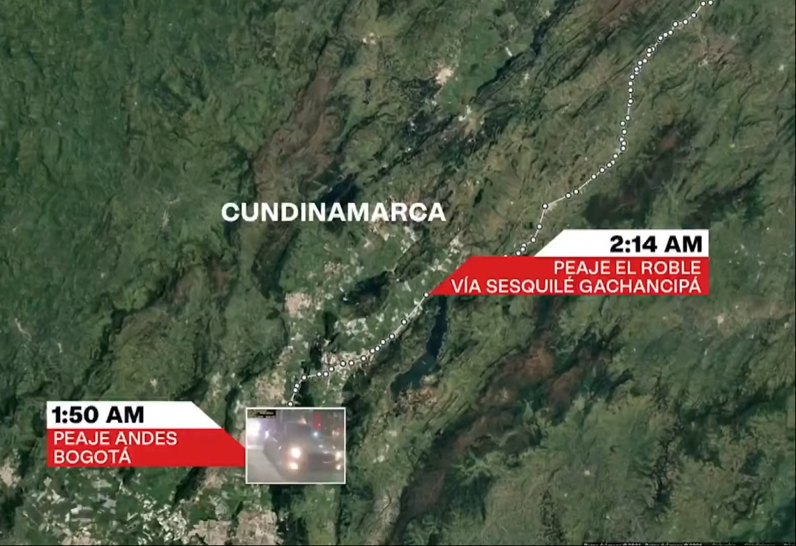 Parte de la trayectoria del vehículo donde fue trasladada Yulixa Toloza | Fuente: YouTube/Noticias RCN