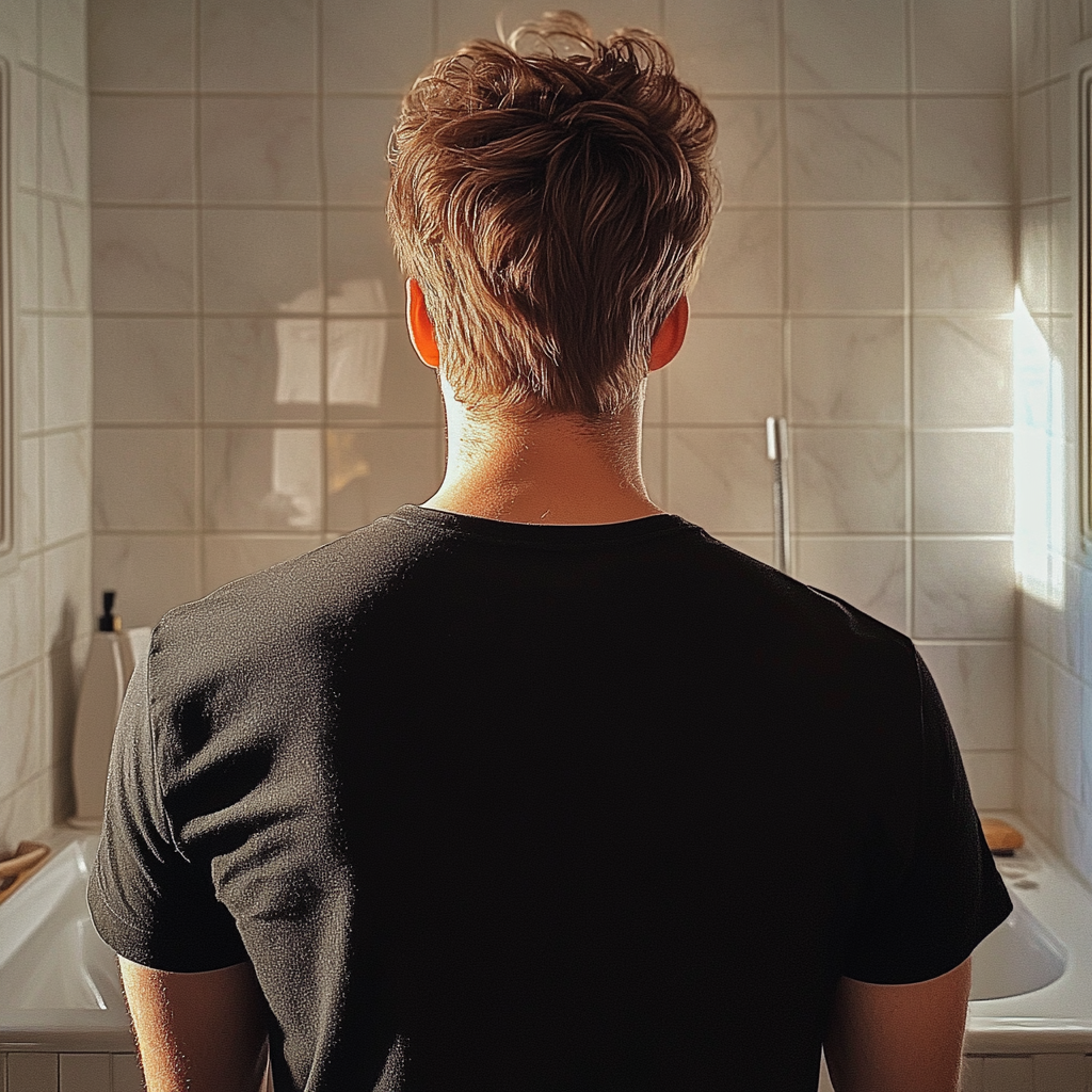 Un hombre de pie en un cuarto de baño | Fuente: Midjourney