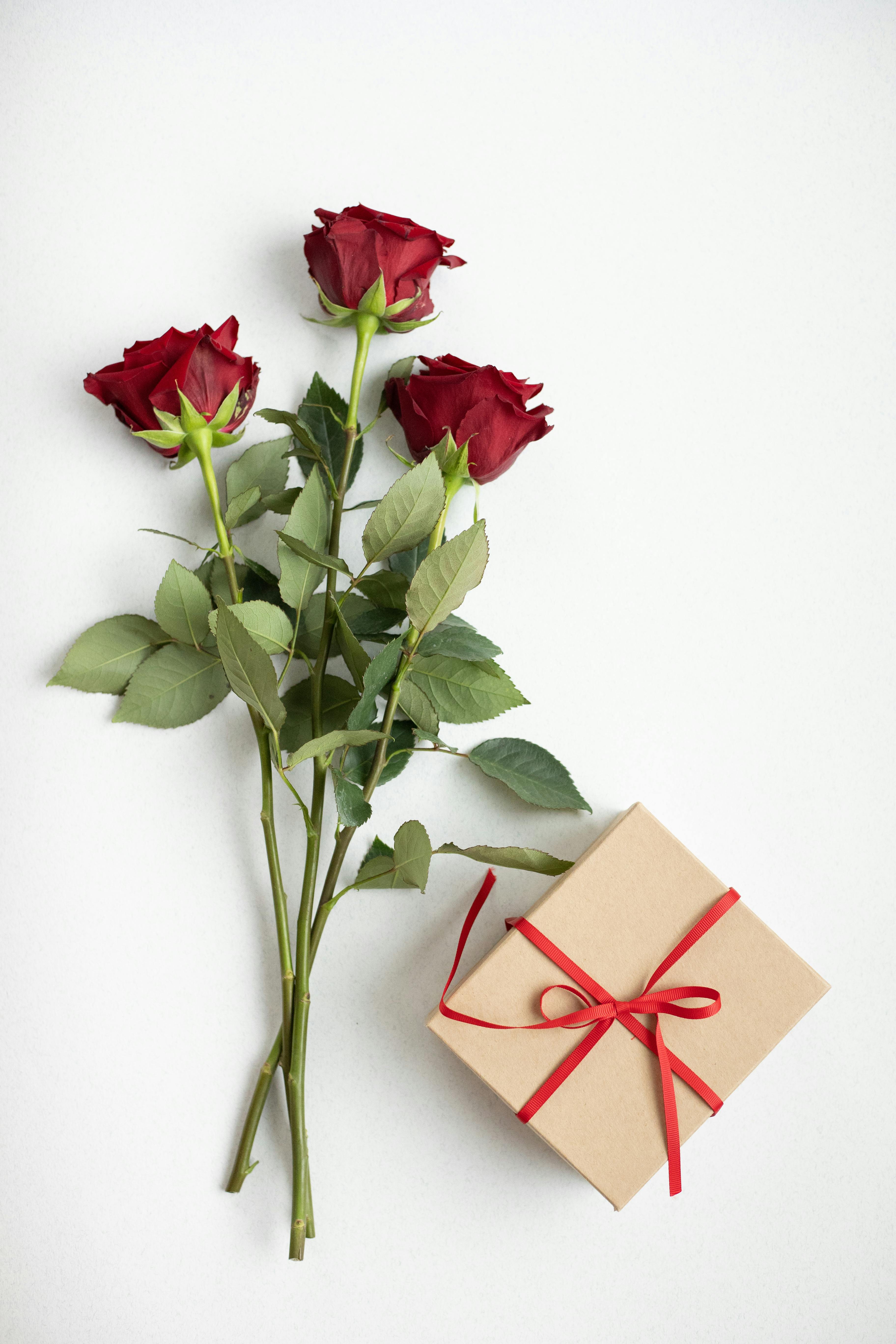 Una caja de regalo y unas rosas | Fuente: Pexels