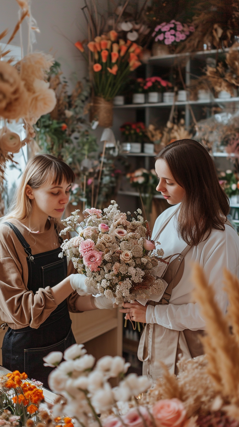 Mujeres en una floristería | Fuente: Midjourney