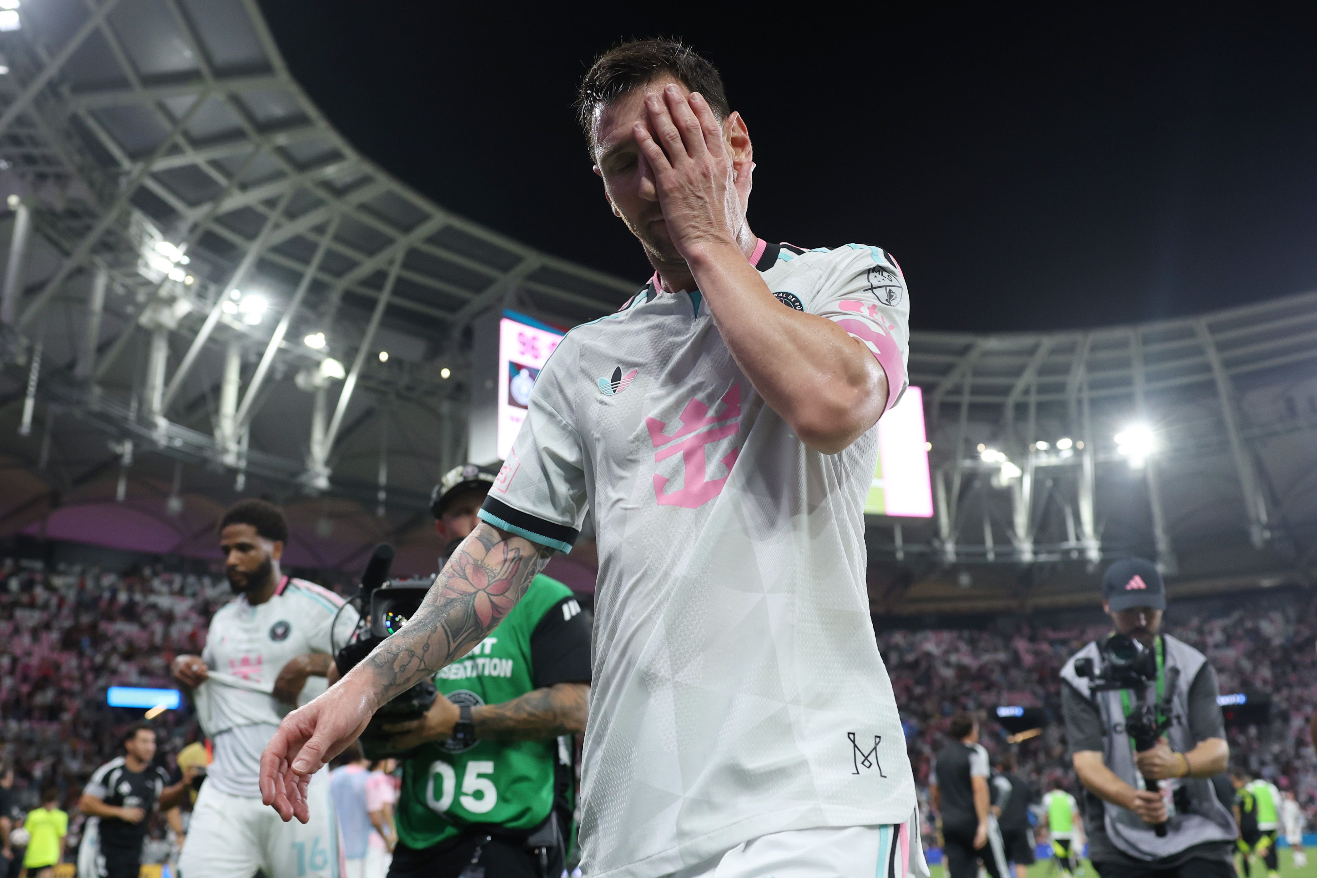 Lionel Messi #10 of Inter Miami CF reacts after the MLS match between Inter Miami CF and Columbus Crew at Nu Stadium on August 01, 2026 in Miami, Florida.
