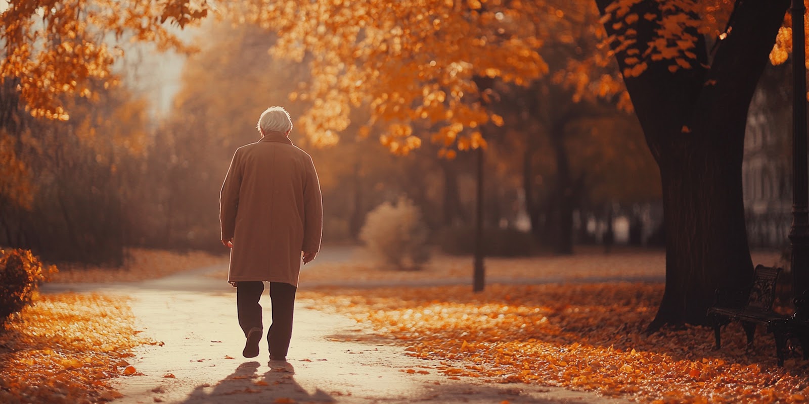 Un anciano en un parque en otoño | Fuente: Midjourney