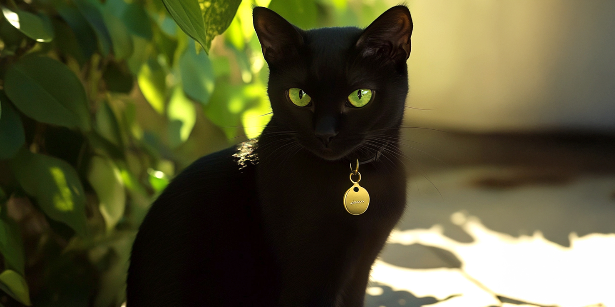 Un gato negro con una placa de identificación dorada | Fuente: AmoMama