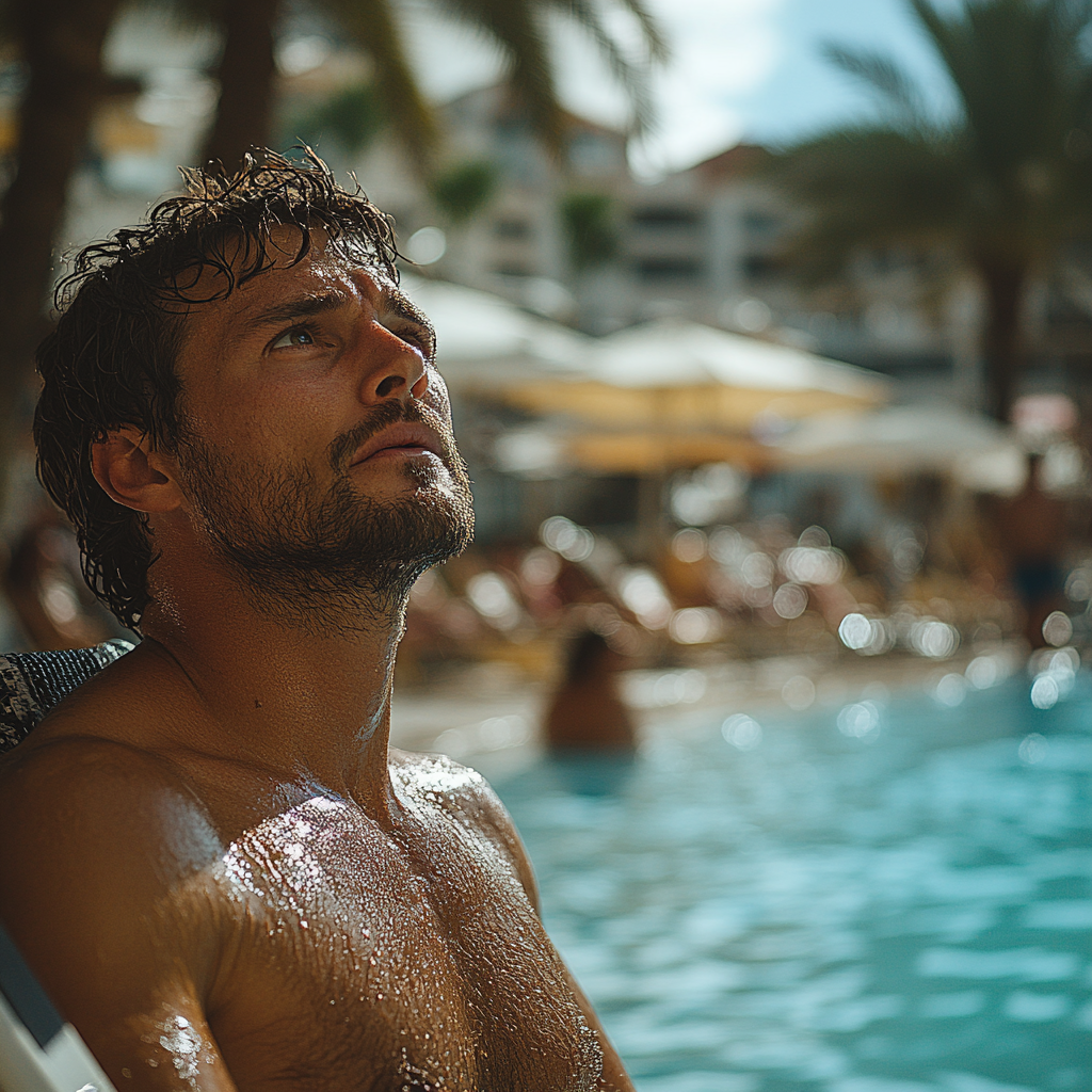 Un hombre asustado en una silla de playa | Fuente: Midjourney