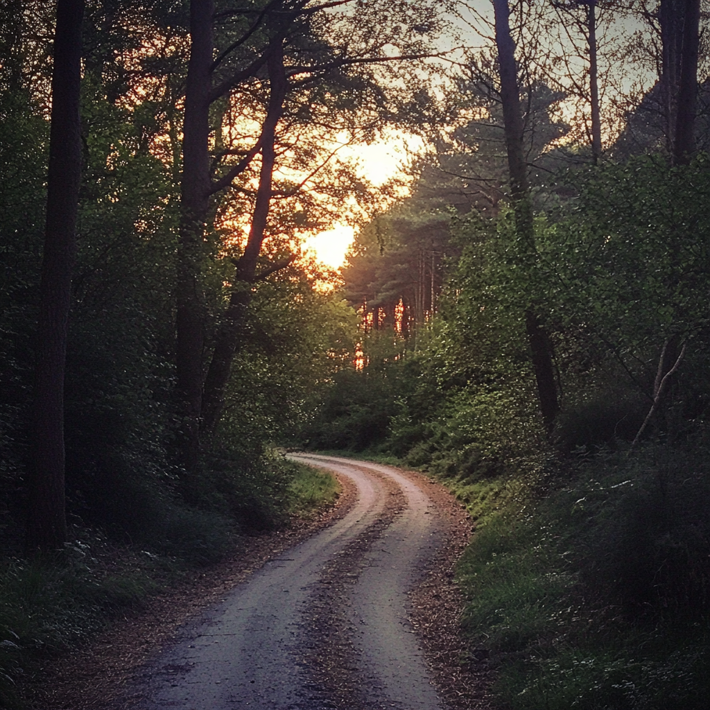 Un camino sinuoso a través del bosque | Fuente: Midjourney