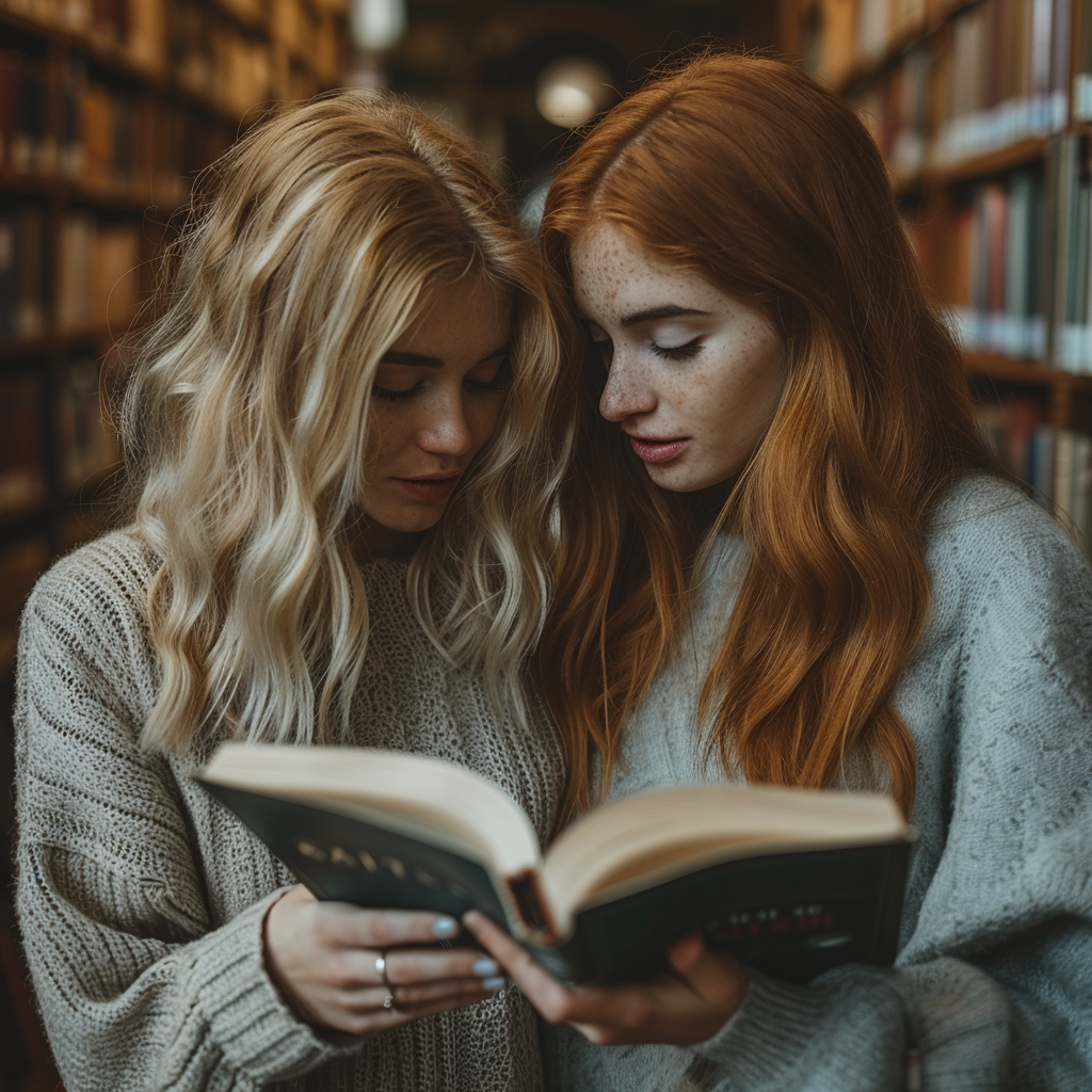 Julia y Margaret leyendo un libro | Foto: Midjourney