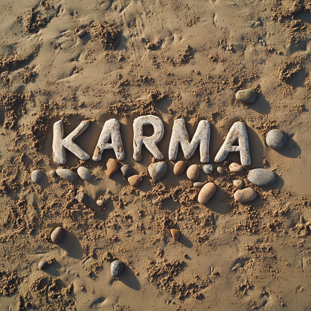 Primer plano con dron de la palabra "karma"