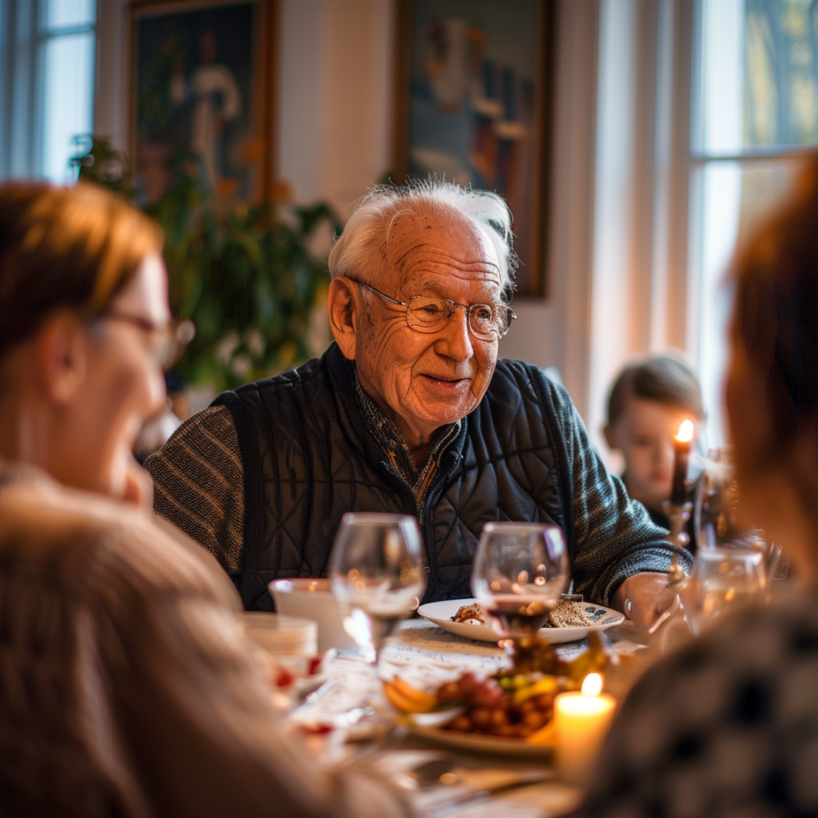 Un abuelo cenando con su familia | Fuente: Midjourney