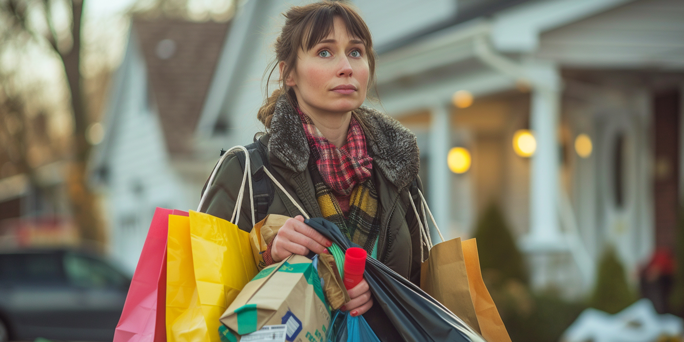 Una mujer con bolsas en la calle | Fuente: Midjourney