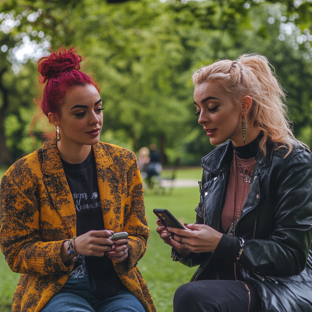 Mujeres sentadas en el parque charlando | Fuente: Midjourney