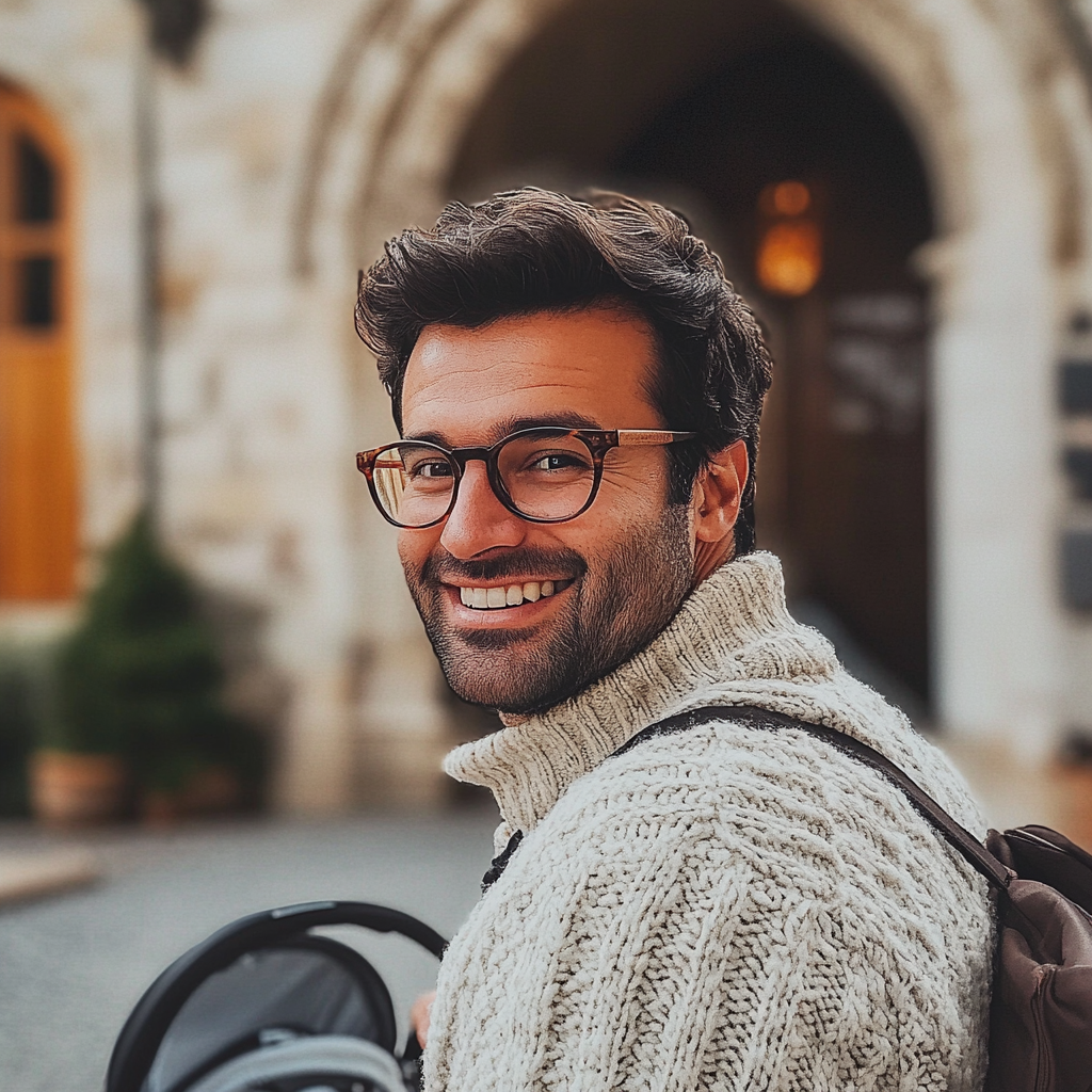 Un hombre frente a una iglesia | Fuente: Midjourney