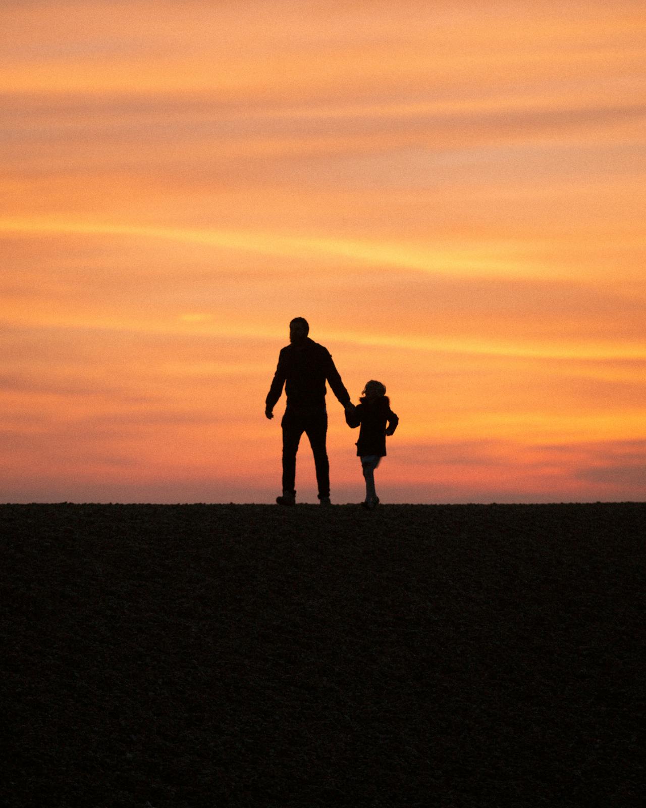 Silueta de un hombre paseando con su hija pequeña | Fuente: Pexels