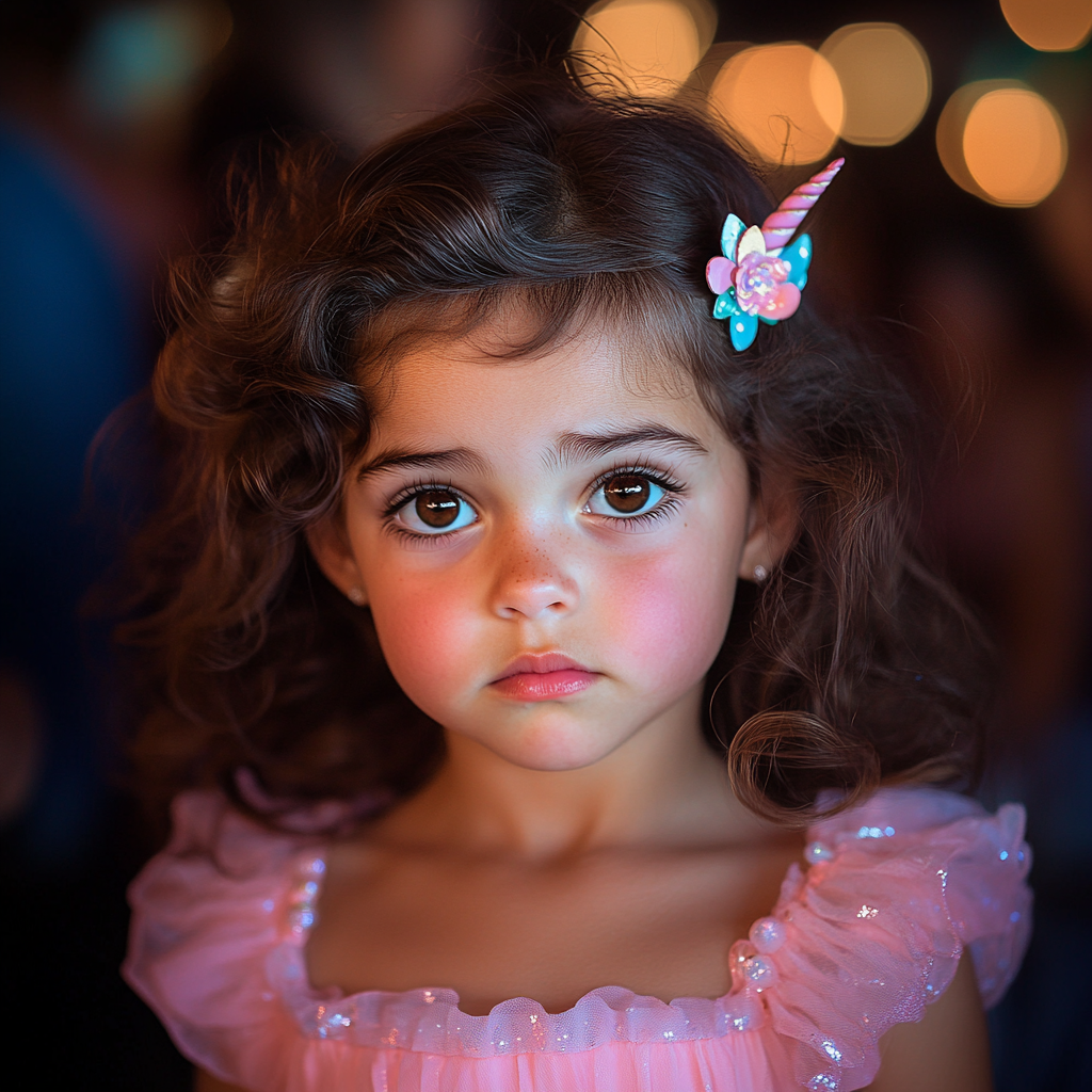 Una niña con aspecto serio y preocupado | Fuente: Midjourney