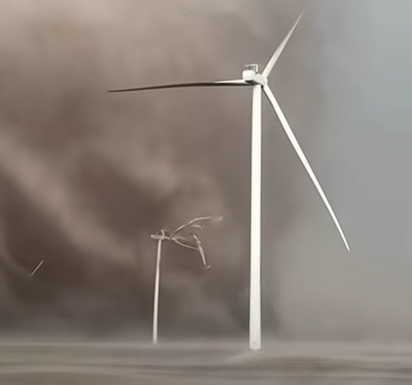 Una imagen real de un aerogenerador rompiéndose en un tornado en un clip subido el 21 de julio de 2024 | Fuente: YouTube/Reed Timmer