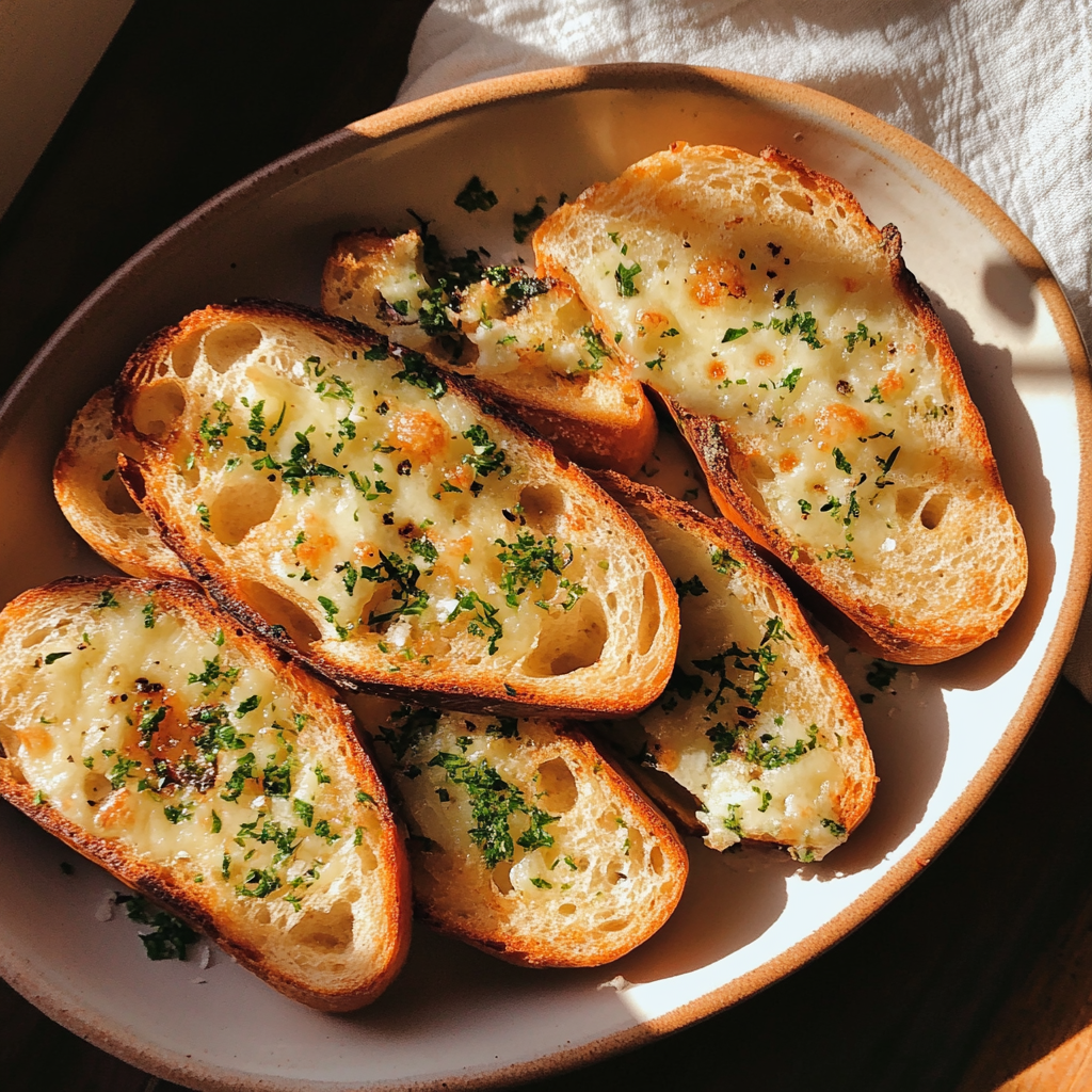 Un plato de pan de ajo | Fuente: Midjourney