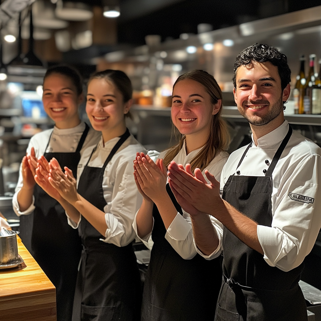 Empleados de un restaurante aplaudiendo | Fuente: Midjourney