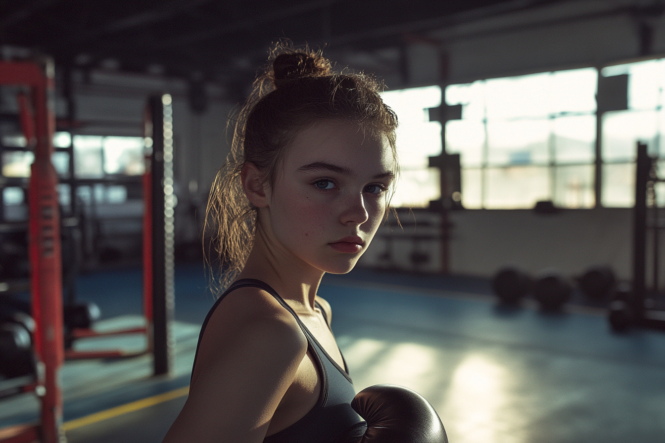 Una joven en un gimnasio de boxeo | Fuente: Midjourney